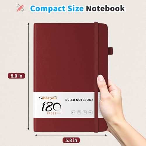 Notizbuch A5 Journal - Hardcover Leder Journal mit 180 Seiten 80gsm dickes Papier, College Ruled Journals Notebook für Frauen Männer Schreiben Schule Büro, 14.5 x 21cm- Rot