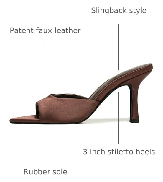 Image of Riekhany High Heel Mules for Women Slip On Open Pointed Toe Classy Patent Leather Stiletto Pumps Formal Slingback Mule Sandals Dress Walking Shoes