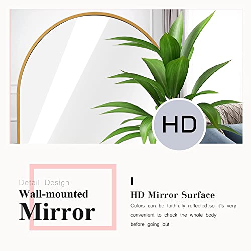 Image of NeuType Arched Wall Mirror, 36 inchx24 inch, Full Length - Hanging or Leaning, Large Bedroom - Aluminum Alloy Thin Frame, Gold