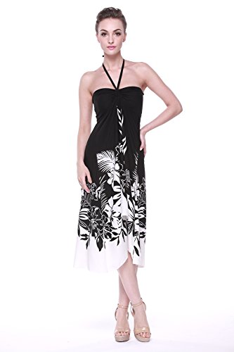 Image of Women's Hawaiian Luau Halter Dress in Signature Prints | Sleeveless halter dress, high-low hem; Hawaiian floral print; soft rayon, machine washable; luau, beach, cruise, party
