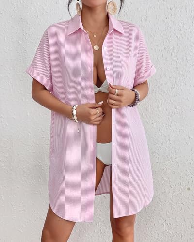 Image of Bsubseach Women Swimsuit Coverup Shirt Dress Button Down Bathing Suit Cover Up Beach Vacation Outfits