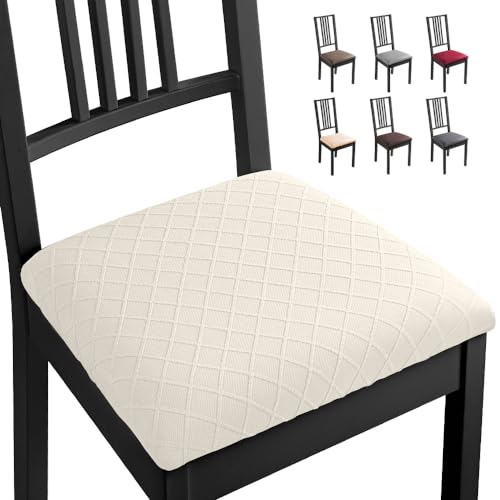 Eozakavod Funda de Silla 4 Piezas Fundas de Cojín para Silla Funda de Comedor Desmontable Funda Asiento Silla Elástica Jacquard Lavable para Comedor (4 Piezas, Blanco)-B