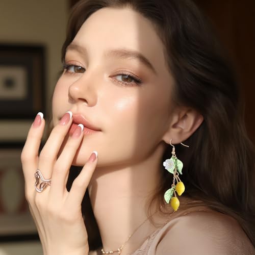 Cute Lemon Dangle Earrings for Women, Resin Yellow Lemon Hoop Earrings Minimal Fashion Fruits Dangling Earring for Women Sweet Earring for Birthday Valentine's Day Christmas Cosplay Gift3