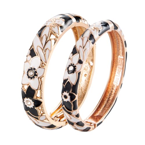 UJOY Vintage Jewelry Cloisonne Handcrafted Enameled Gorgeous Rhinestone Gold Hinged Cuff Bracelet Bangles Gifts 88A