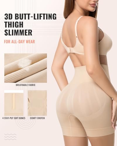 ForeverShaper Tummy Control Shapewear for Women, Seamless Shapewear Thigh Slimmers for Under Dresses, Mid-Waist Girdle Body Shaper Shorts