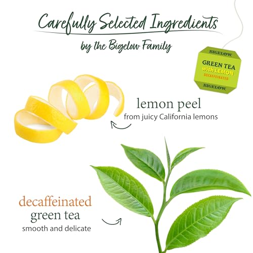 Image of Bigelow Tea Decaffeinated Green Tea with Lemon, Decaf Tea with Green Tea and Lemon, 20 Count Box (Pack of 6), 120 Total Tea Bags