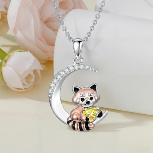 Image of PROESS Animal Birthstone Necklace 925 Sterling Silver Otter /Axolotl /Hippo /Elephant /Dachshund /Monkey /Red Panda Pendant Necklace Animal Birthstone Jewelry Gifts for Women