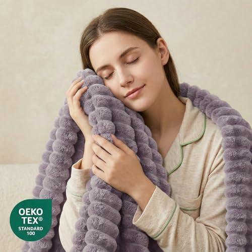 WAVVE Kuscheldecke 220x240 cm - Grauviolett - Weiche Flanell Fleecedecke, Sofadecke & Couchdecke, Warme Korddecke für Wohnzimmer Deko… – Ansicht 2