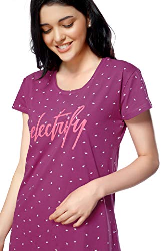 Image of ZEYO Women's Cotton Night Dress Flash Printed Knee Length Night Gown 5314