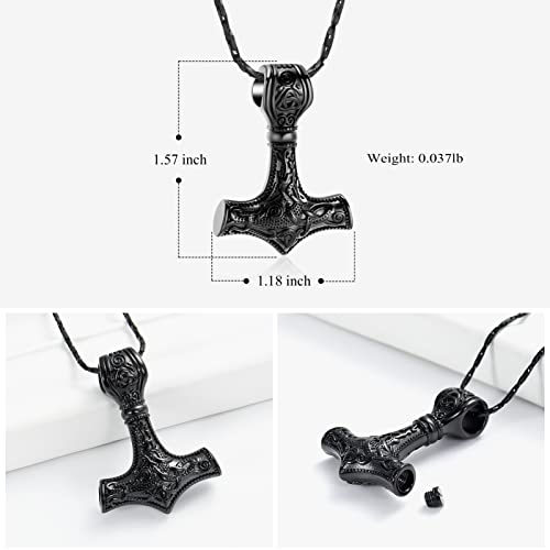 Imrsanl Nordic Viking Mjolnir Thor Hammer Cremation Jewelry for Ashes for Women Men Stainless Steel Celtic Knot Urn Necklace Pendant for Ashes Holder Keepsake Memorial Jewelry2