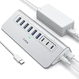 Powered USB Hub 10Gbps, intpw 9-Port USB 3.2 Hub, USB C Hub with USB A/USB C 3.2, 4 USB 3.0, 2 PD 45W Charging Ports, 65W Power Adapter and 3.3FT Cable, Aluminum USB Hub for Laptop, iPhone 16/15, PC