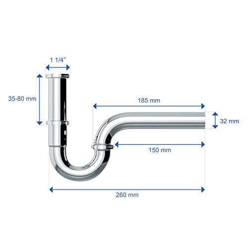 VARIOSAN Universal Röhrensiphon/Siphon für Waschbecken 12951, 1 1/4" x 32 mm, Edelstahl, verchromt - Image 4