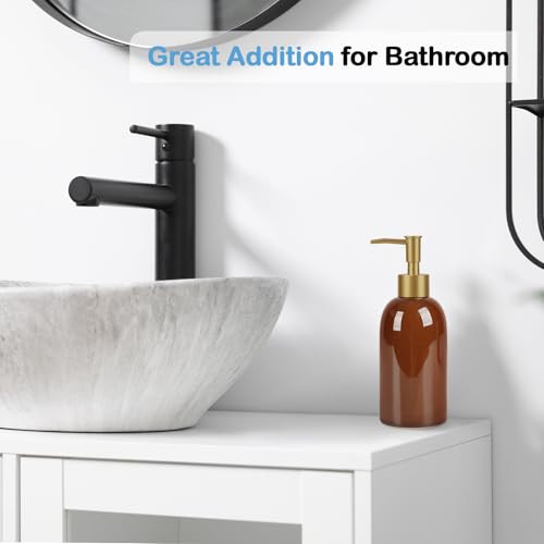 Image of Natheeph 14OZ Ceramic Soap Dispenser Can Fill Liquid for Bathroom, Kitchen | Refillable Hand Soap Dish Soap,Detergent for Kitchen, Bathroom, Soap Pump Dispenser Bottle, Ceramic (Amber)