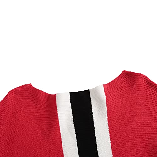 Image of EDSTAR Boat Neck Batwing Sleeves Dolman Knitted Sweaters Autumn /Winter Pullovers Tops for Women Stripe Red