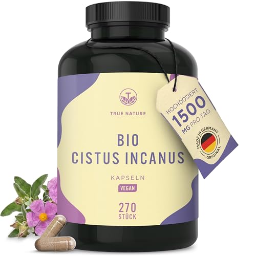 Bio Cistus Incanus - 1500mg hochdosierte Zistrose pro Tag - 270 Kapseln mit Polyphenolen - Zistrosenkraut als Tee-Alternative - 3 Monate - vegan ohne Zusatzstoffe - TRUE NATURE