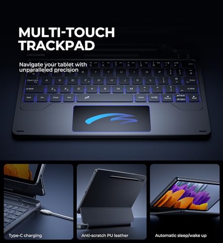 Dexnor for Samsung Galaxy Tab S8/S7 Case with Keyboard Magnetic Floating Cantilever Stand with Multi-Touch Trackpad S Pen Holder Backlit Keyboard Case for Galaxy Tab S8/S7 11 Inches UK Layout - Black - Image 4