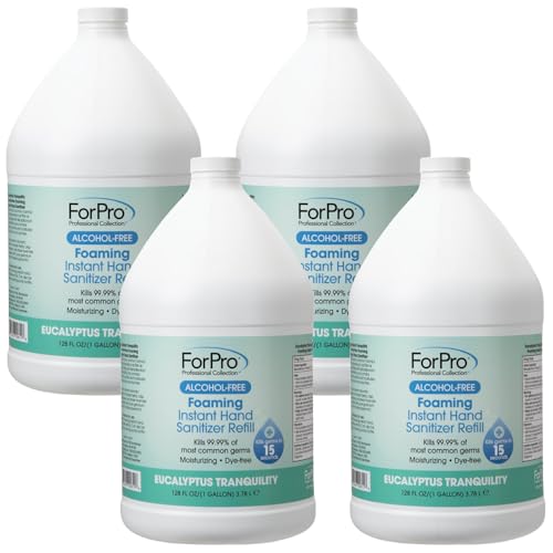 Image of ForPro Alcohol-Free Foaming Instant Hand Sanitizer, 1 Gallon Refill (Pack of 4) - Moisturizing, Dye-Free Formula, Eucalyptus Tranquility Scent