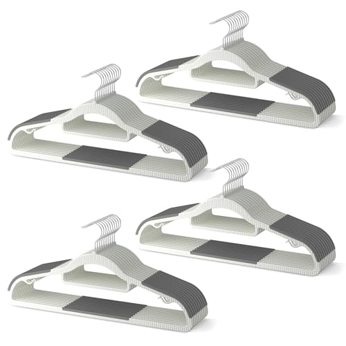 MLKJHHI 40 Pack Heavy Duty Plastic Hangers, Non Slip Clothes Hangers with Rubber Pads and 360° Hook - Thin Space Saving Hanger, Closet Organizer for Shirt, Pants, Suit, Skirt,Coat - Gray