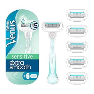 Gillette Venus Extra Smooth Sensitive Scheermes + 6 Navulmesjes, Scheermesjes Voor Vrouwen, Met 5 Diamantachtige Mesjes Met Beschermlaagje, Past In Brievenbus