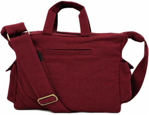 Image of ROUGH Canvas Cotton messenger bag.15'' Lap top. Large size 36x27x11 cm(12Ltr) Metal zipper closure. Allround pockets. Vintage look. Antique fittings.Sustainable