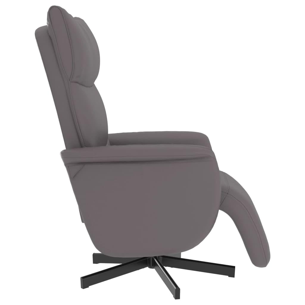 Fotel relaksacyjny z podnóżkiem, szary, sztuczna skóra, regulowany, obrotowy, z funkcją leżenia i podłokietnikami, ergonomiczny, wygodny do salonu, biura, kącika do czytania, kominka