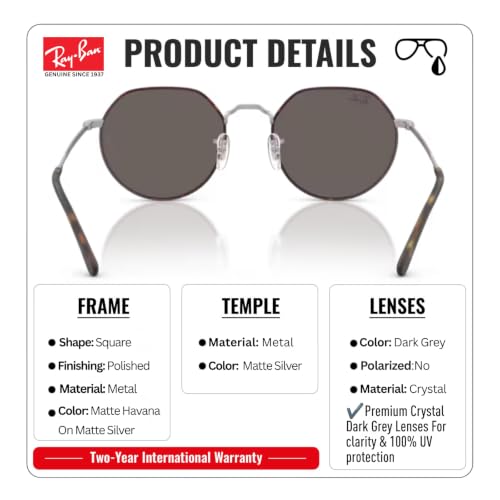 Image of Ray-Ban RB3565 JACK Square-Round Shaped Sunglasses for Men & Women with Official RAYBAN Eyewear Kit