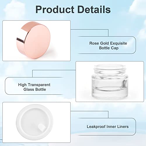 12 Pcs 10g Glass Cosmetic Jars Refillable Clear Cream Bottle Containers Empty Sample Vials Jar with Rose Gold Lid for Eye Cream Lotion Ointments Lip Balm Scrub