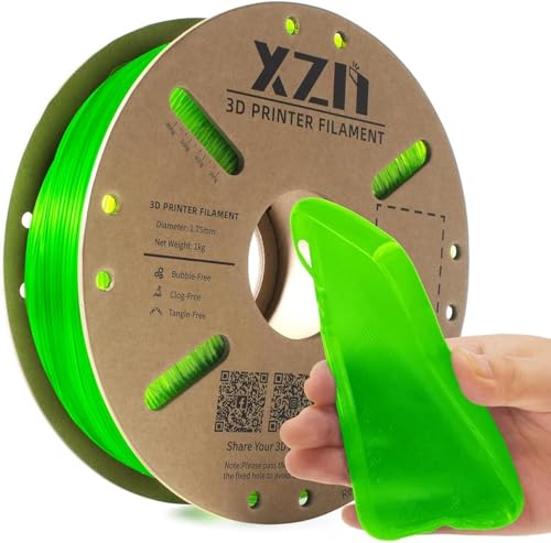 XZN TPU Filament 1.75mm für 3D-Drucker, TPU 95A Flexibel Filament 3D Drucker Filament,1kg Spule,TPU Transparent Grün XZN TPU Filament 1.75mm für 3D-Drucker, TPU 95A Flexibel Filament 3D Drucker Filament,1kg Spule,TPU Transparent Grün