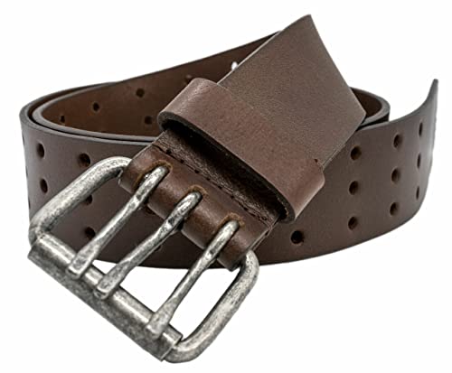 Full Grain Buffalo Leather 3-Hole Jeans Belt - Brown (36)