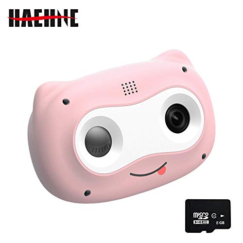 Haehne Cámara Digital para Niños, Cámara de Fotos Digital 2 Objetivos Selfie 8MP Cámara Digital, 1080P HD Videocámaras, Tarjeta TF de 8GB, para el Cumpleaños de Niños y Niñas, Rosa
