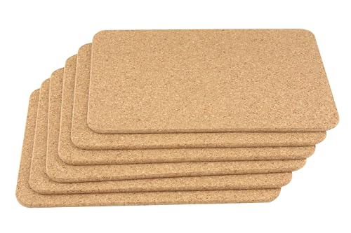 apollo THE HOUSEWARES BRAND Cork Rectangle Table Mats Thick Non-Slip Surface Protectors Set of 6 Corkboards for Hot Pans Pots Dishes Coffee Tea Kettles Plants Heat Resistant Trivet 28x20cm