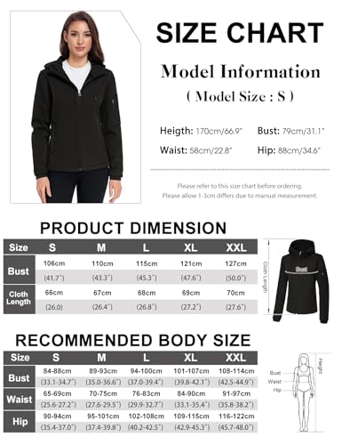 CMTOP Softshelljacke für Damen Kurze Fleece Gefütterte Warme Regenjacke Wasserabweisend und Winddichte Übergangsjacke Funktionsjacke Outdoorjacke Winterjacke Windbreaker mit Kapuze(Schwarz,M)