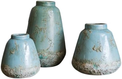 Jarrones de cerámica turquesa de alcance rústico para oficina, cocina y decoración del hogar | Florero bohemio moderno | Jarrones decorativos de