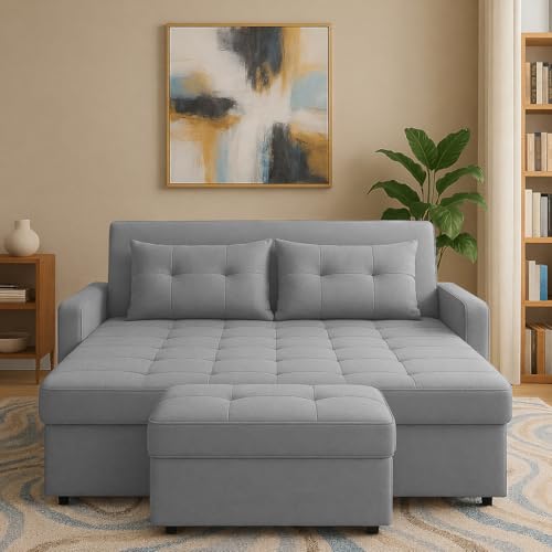 Image of Emilio 2-Seater Sofa Cum Bed for Living Room, Office & Home with Center Table | Premium Fabric Pull-Out Sofa Set with 1 Year Warranty | Space Saving Convertible Sofa | Dark Grey Colour