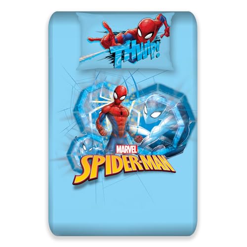 Image of Sassoon Marvel Spiderman (THEWIP) Digital Printed, Cotton Single Bedsheet, 300 TC, 1 Pillow Cover, Fade Resistant, Bedsheet for Kid's Bedroom, (1.50m X 2.35m)