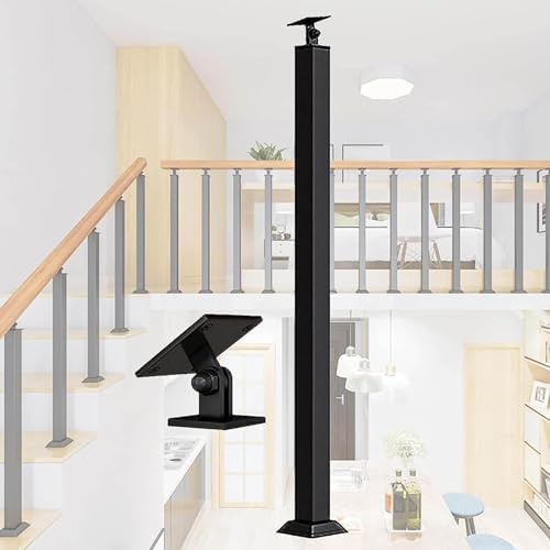 Wrought Iron Square Baluster Post for Stair Railing - Black Floor-Mount Handrail Column with Adjustable 270° Bracket (95cm) - Durable & Stylish Staircase Upgrade