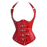 Leather Corset Underbust Bustiers Steampunk Gothic Punk Womens Strap Clubwear Red 2XL