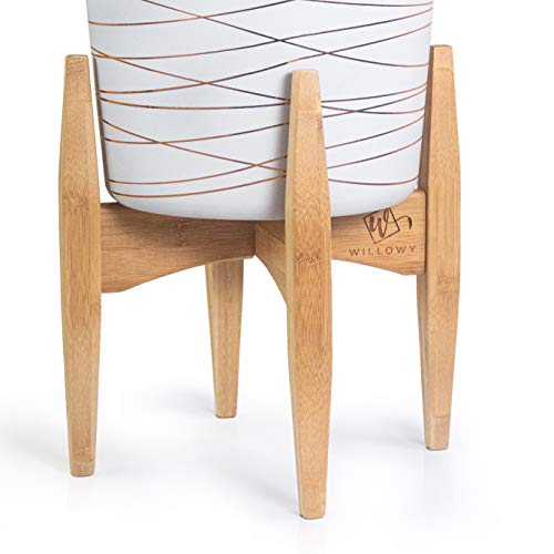 11 inch Bamboo Plant Stand - Mid Century Modern Home Decor - Indoor