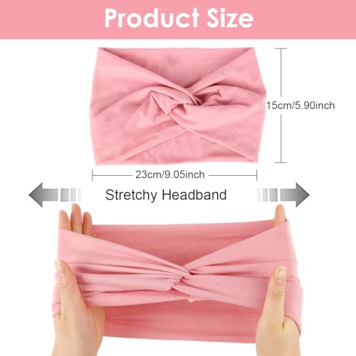 Image of MAYCREATE 2Pcs Wide Head Band Twisted Knot Headband for Women, Pink & Beige | Stylish Twisted Knot, Stretchy Cloth Design, Helps Keep Hair Away from Face During Skincare and Exercise