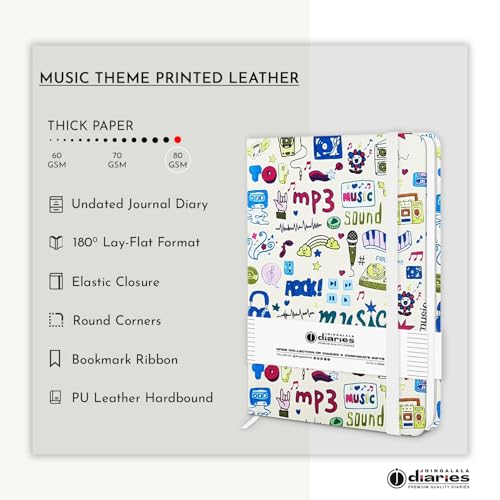 Image of Jhingalala Diaries - Hardbound Leather Cover Pocket Size Corporate Executive Diary Notebook I Pocket Diary For Men and Women I A6 Size I 80gsm Paper I 192 Ruled Pages (Music)
