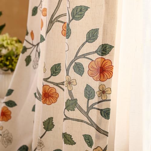 Image of ISAENNE Designer Elegant Linen Printed Curtains,2 Panels,63 inchx65 inch-Flora