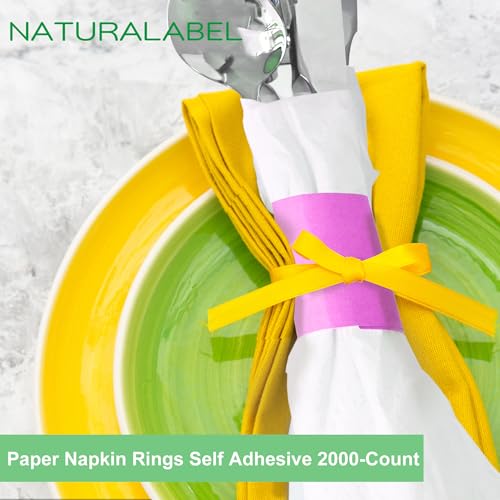 Image of NATURALABEL Self-Adhesive Napkin Bands for Wrapping Silverware - Pack of 2,000, for Family Reunion, Birthday Party, Wedding, Celebration (Pink)