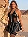 ohyeah Black Leather Dress for Women Mini Dress Plus Size Leather Lingerie with Garter Belt Zip Up Garter Lingerie Club Outfits Halter Chemise 2XL