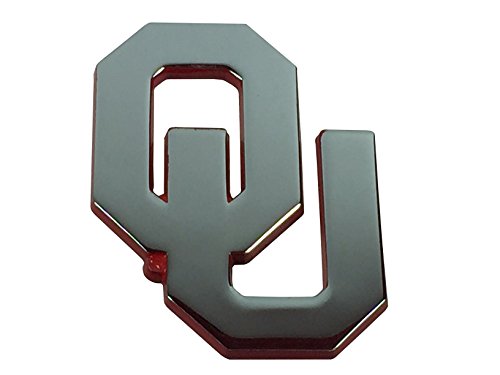 "OU" Oklahoma METAL Auto Emblem with Crimson Trim
