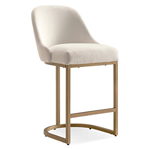 Leick Home 10132Gd/Wt Barrelback Counter Stool With Metal Base, Set Of 2, For Kitchen Counters And Islands, Modern White Linen Seat And Gold Metal Base #TOP4