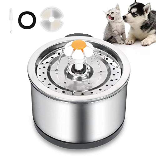 Cat Water Fountain Stainless Steel, 84oz/2.5L Pet Drinking Fountain, Ultra Quiet Pump with LED Night Light Automatic Dog…