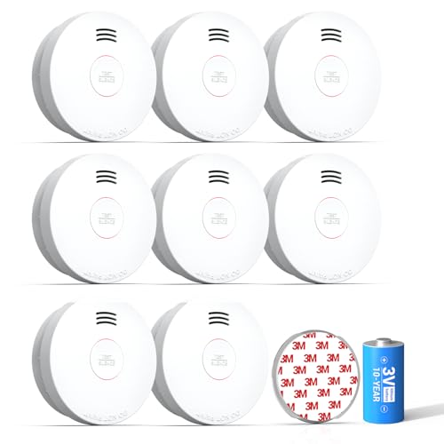 SITERWELL Smoke Detector, Smoke Detectors 10 Year Battery with Photoelectric Sensor, Fire Alarm with Low Battery and Fault Warning for House and Bedroom, UL217 Listed, GS525A, 8 Packs