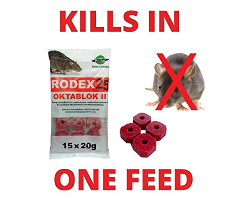 Rat Poisoning Blocks Wax Block Bait Mouse Bait Block Single Feed Rodent Killer Block Max Strength Fast Acting All Weather Bait Block Pack of 1 (Rodex Oktablock-ll - 300g).