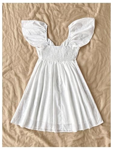 Image of MakeMeChic Women's Casual Ruffle Mini Dress Summer Flutter Sleeve V Neck Tie Front Cutout A Line Dress