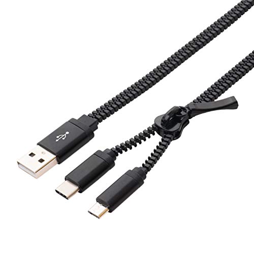 ミヨシ MCO ファスナー式充電ケーブル USB Type-C + USB Micro B タイプ 1m ブラック SFJ-MC10/BK SFJ-MC10/BK